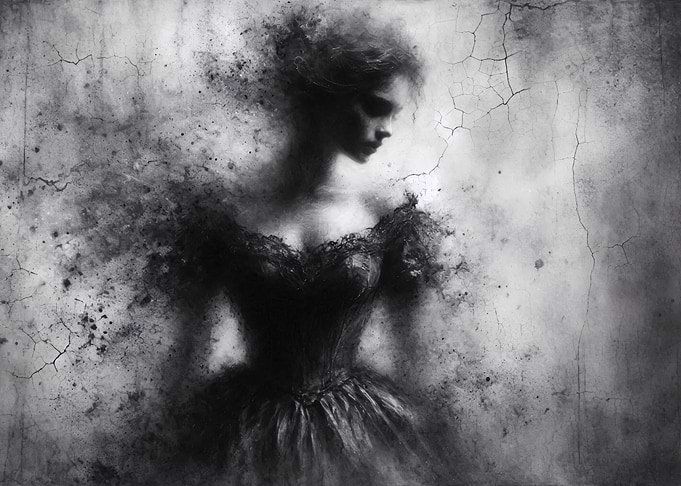 Lonely Ethereal Woman in Dress