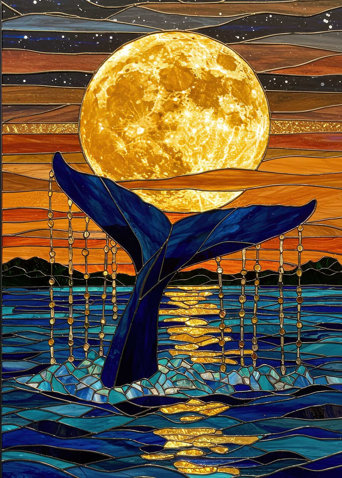 Blue Whale Tail Stained Glass