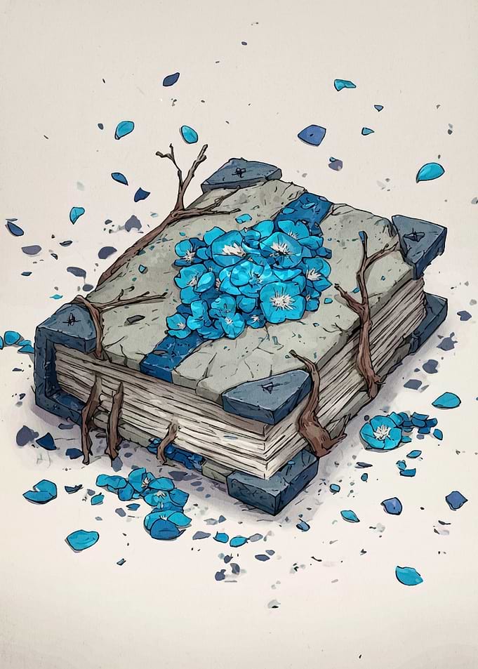 Stone Book with Blue Flowers