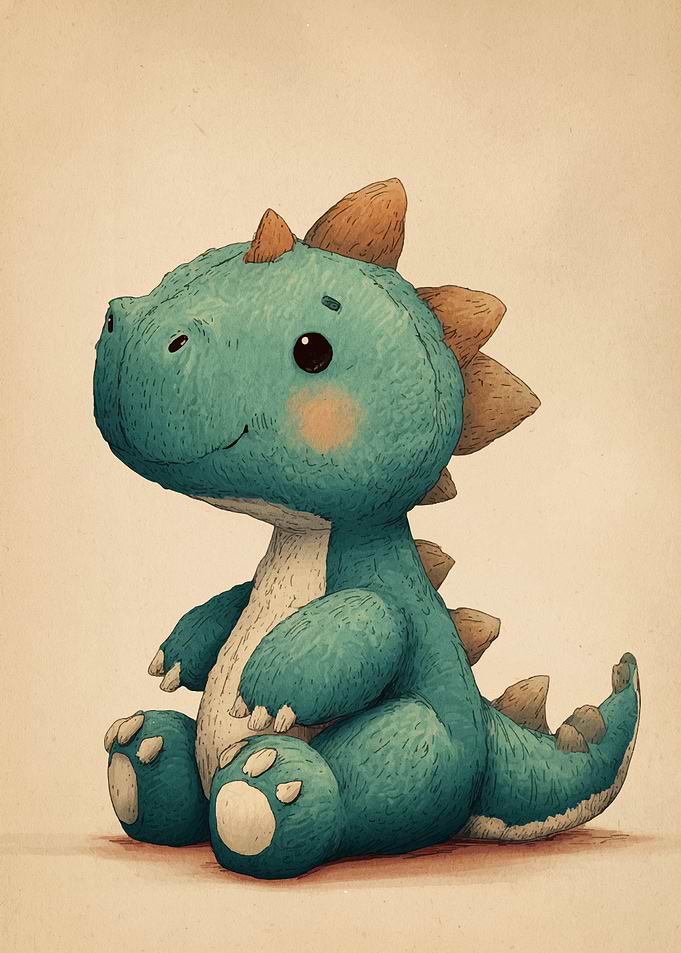 Cute Blue Dinosaur Plush Illustration