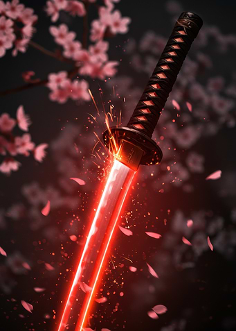 Red Katana with Cherry Blossoms