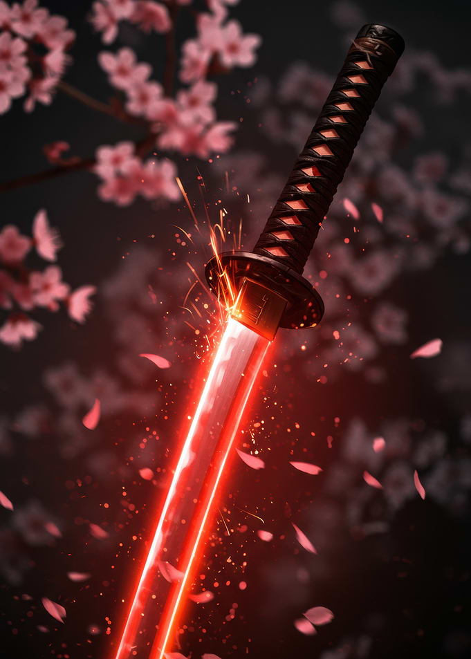 Red Katana with Cherry Blossoms