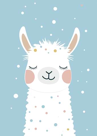 Cute Llama Illustration on Blue Background