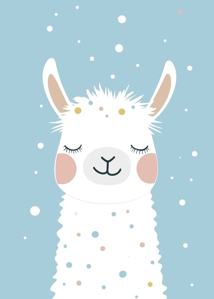 Cute Llama Illustration on Blue Background