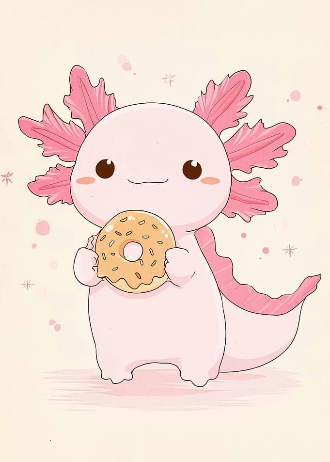 Cute Axolotl with Donut Illustration