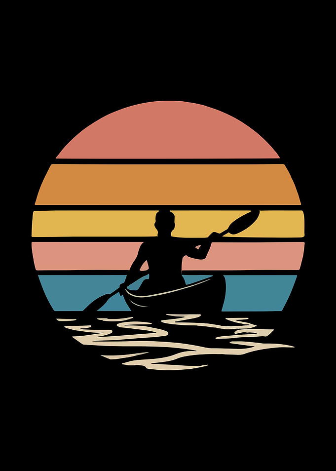 Retro Kayak Silhouette Sunset Illustration