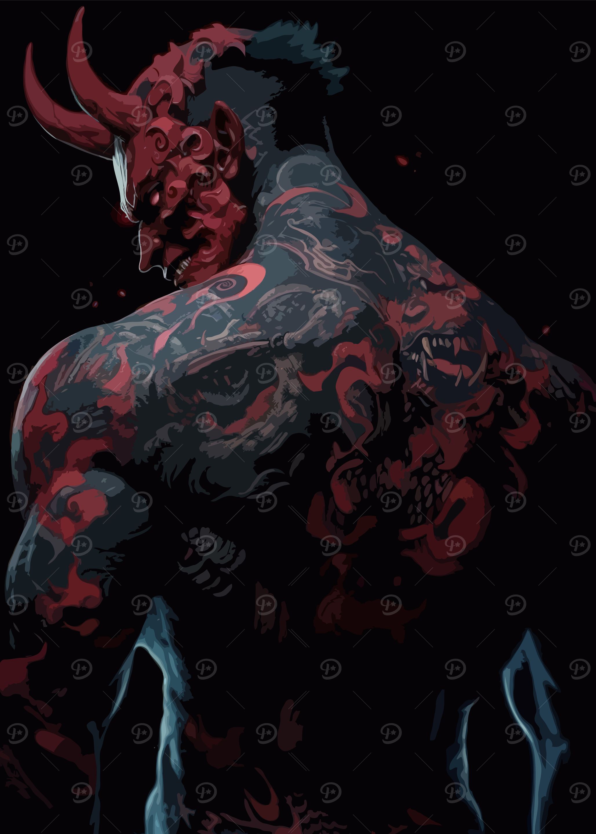 Tattooed Oni Demon Back View