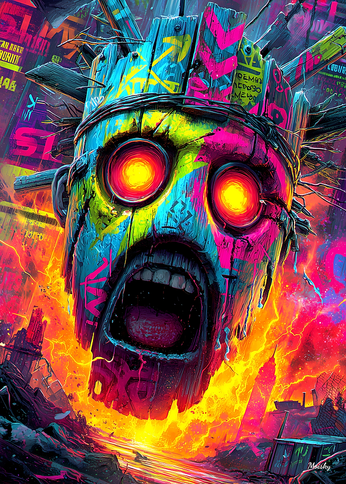 Inferno of the Neon Spirit – Cyberpunk Expressionist Rage