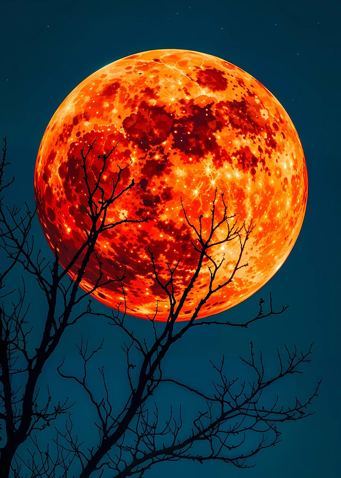 Blood Moon with Bare Tree Branches