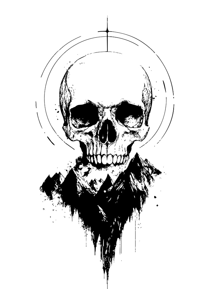 Skull and Mountains Black and White