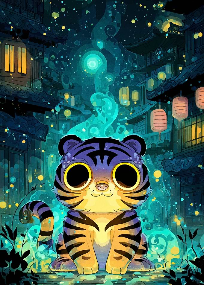 Cute Tiger in Asian Town