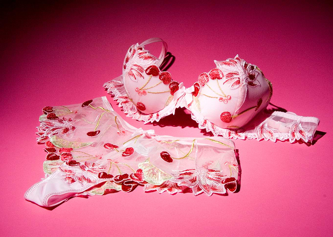 Cherry Lingerie Set on Pink Background