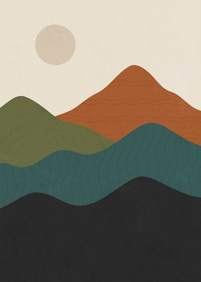 Abstract Mountain Landscape with Sun