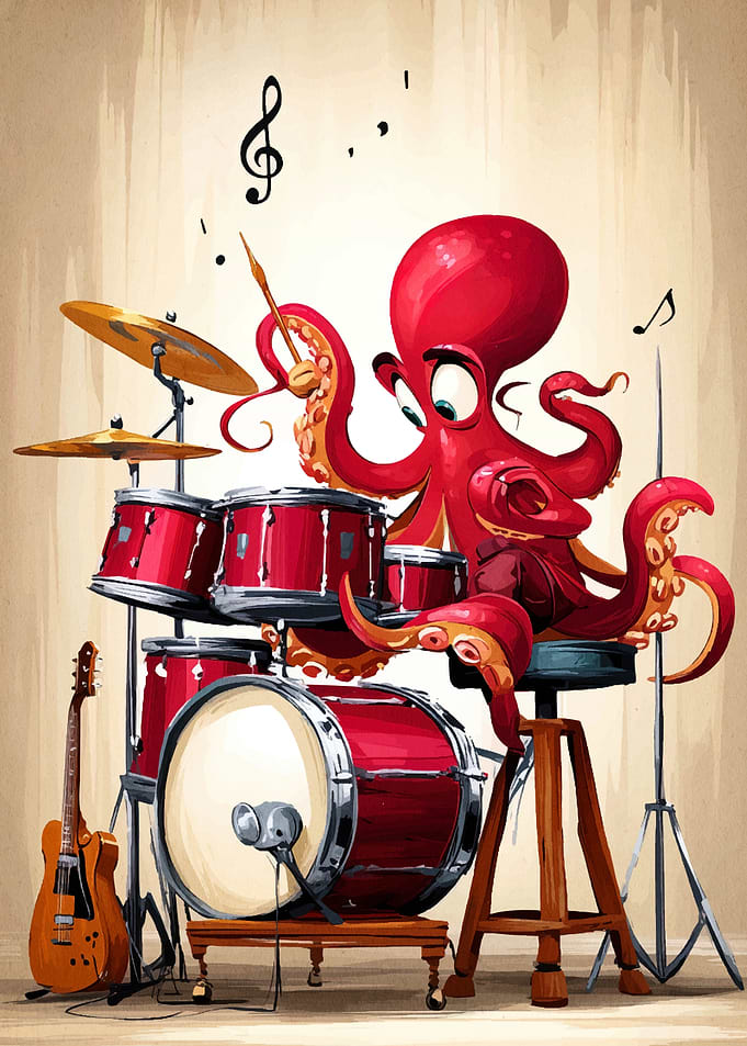 Octopus Drummer Cartoon
