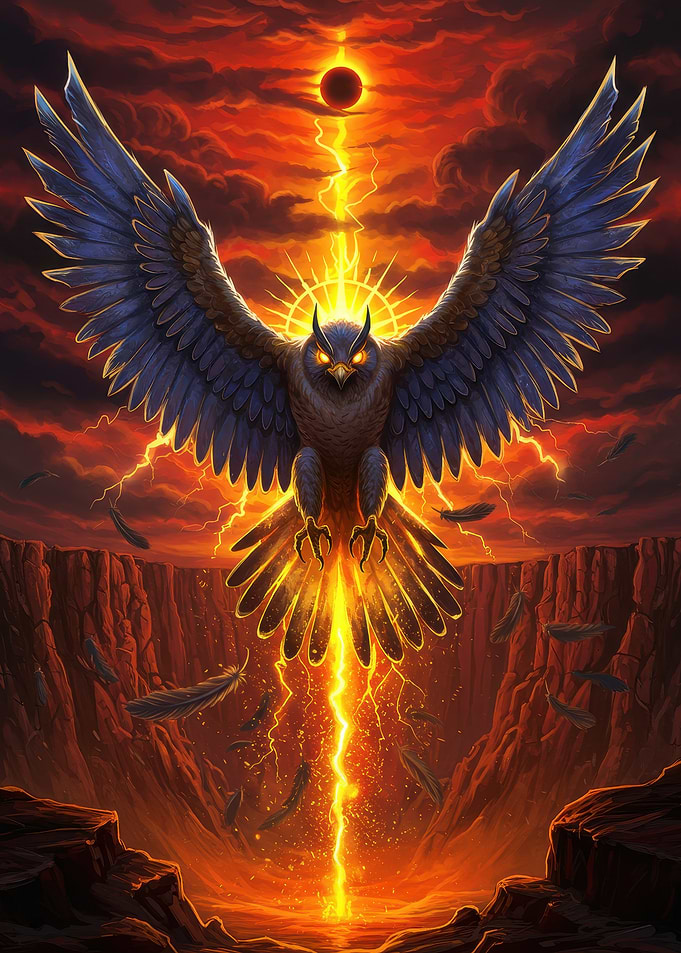 Majestic Owl with Lightning and Eclipse