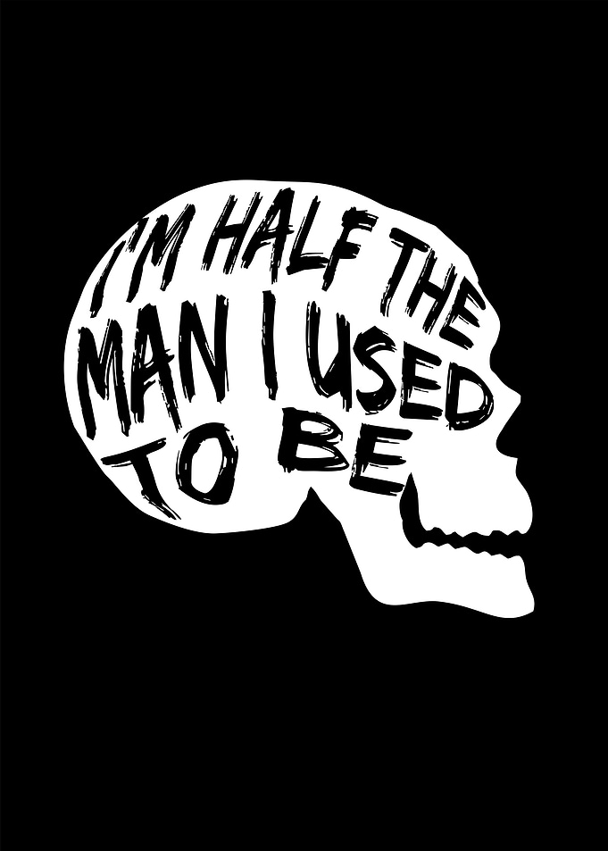 Half the Man Skull Text Art