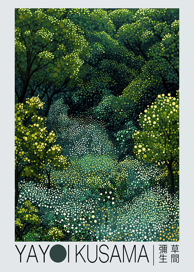 Yayoi Kusama Print Maximalist Decor Japandi Wall Art Floral Print Forest Wall Art green Japanese Wall Art Botanical Painting