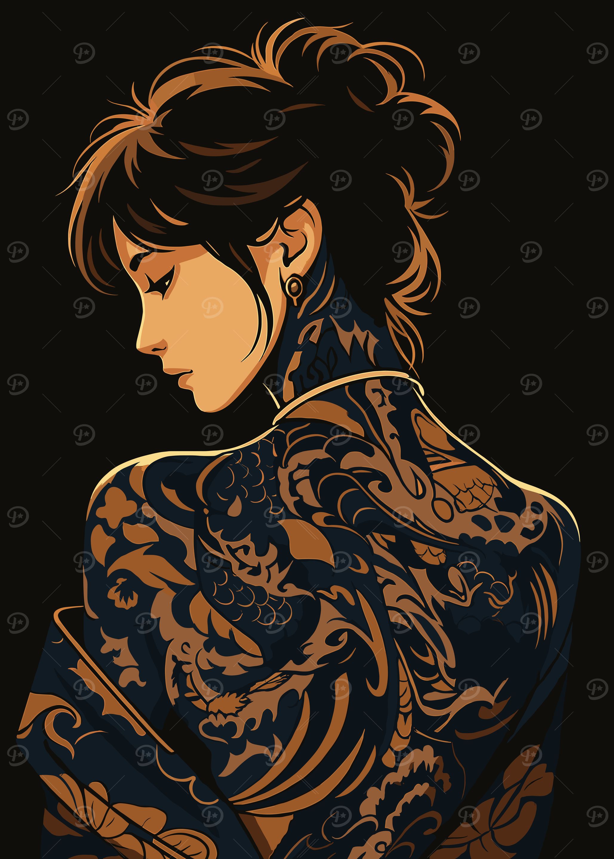 Tattooed Woman with Dragon Design