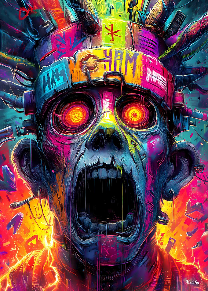 Scream of Neon Shadows – Cyberpunk Expressionist Nightmare