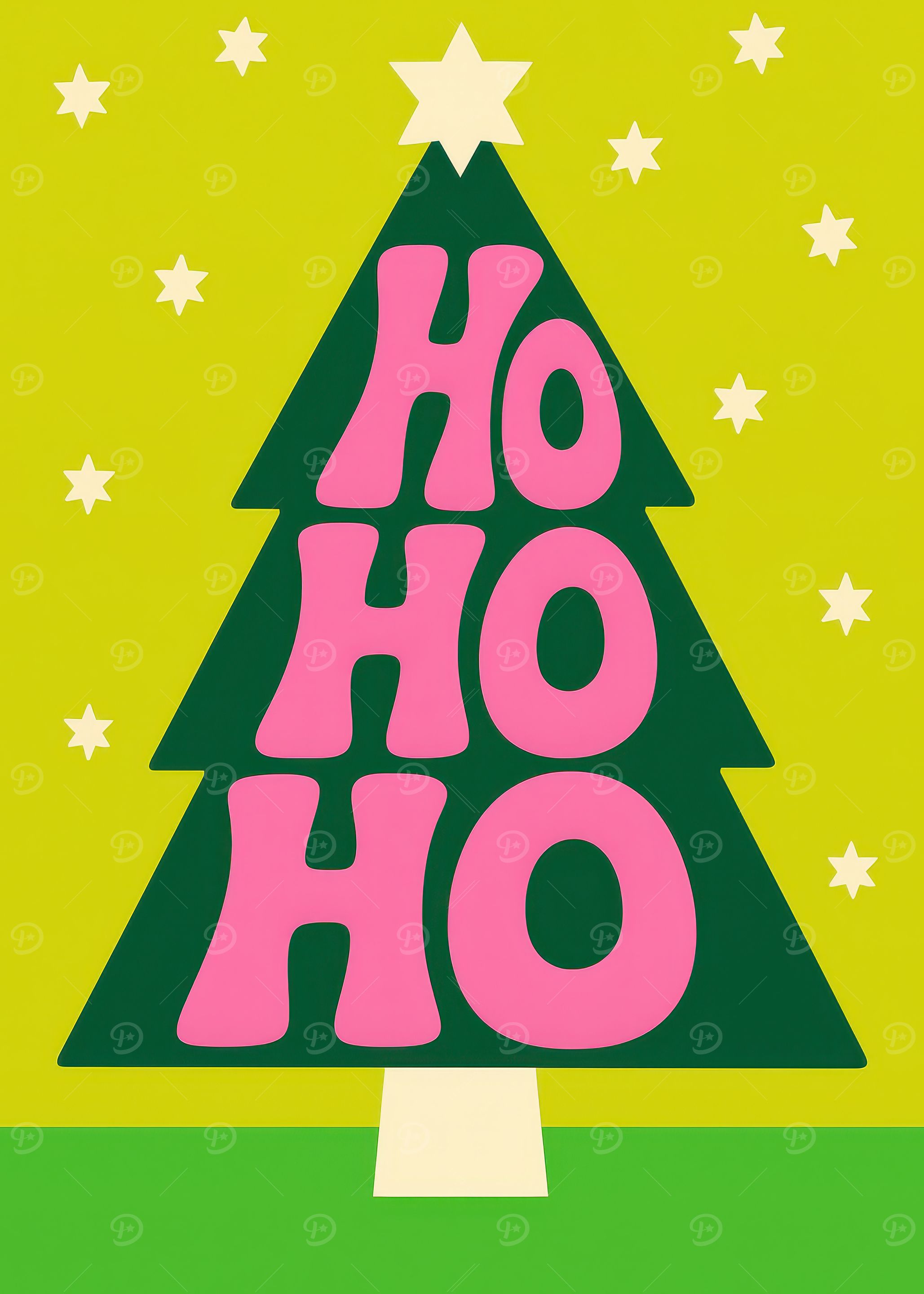 Retro Christmas Tree 'Ho Ho Ho'