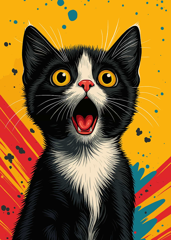 Surprised Black and White Cat Portrait