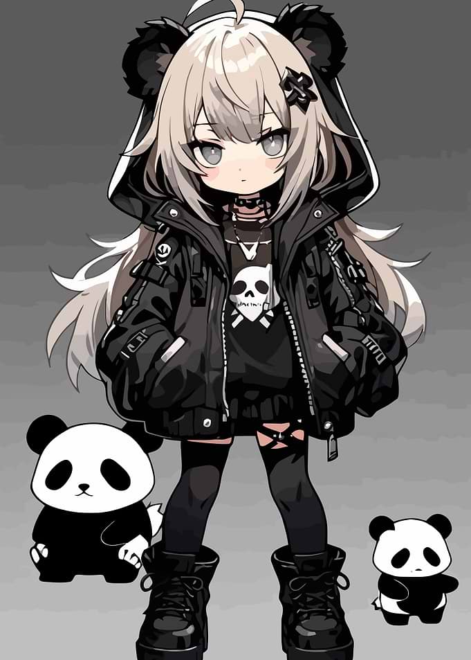 Anime Girl with Panda Accessories