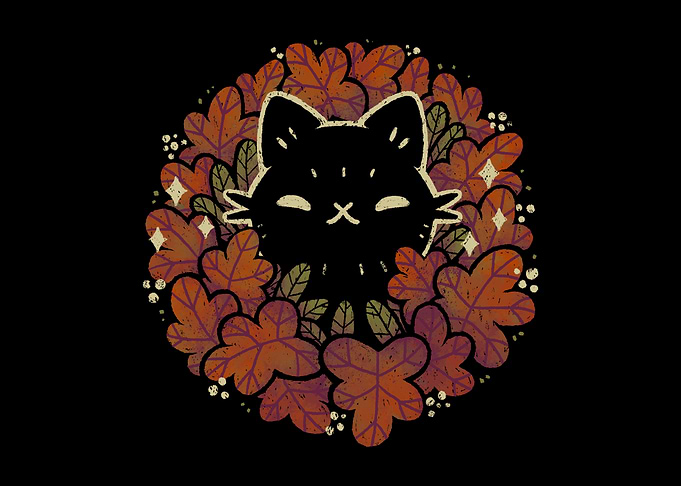Black Cat in Autumn Leaves Wreath