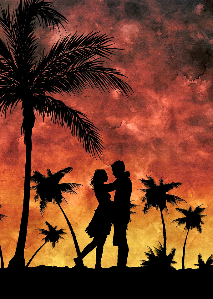 Romantic Sunset Silhouette with Palm Trees