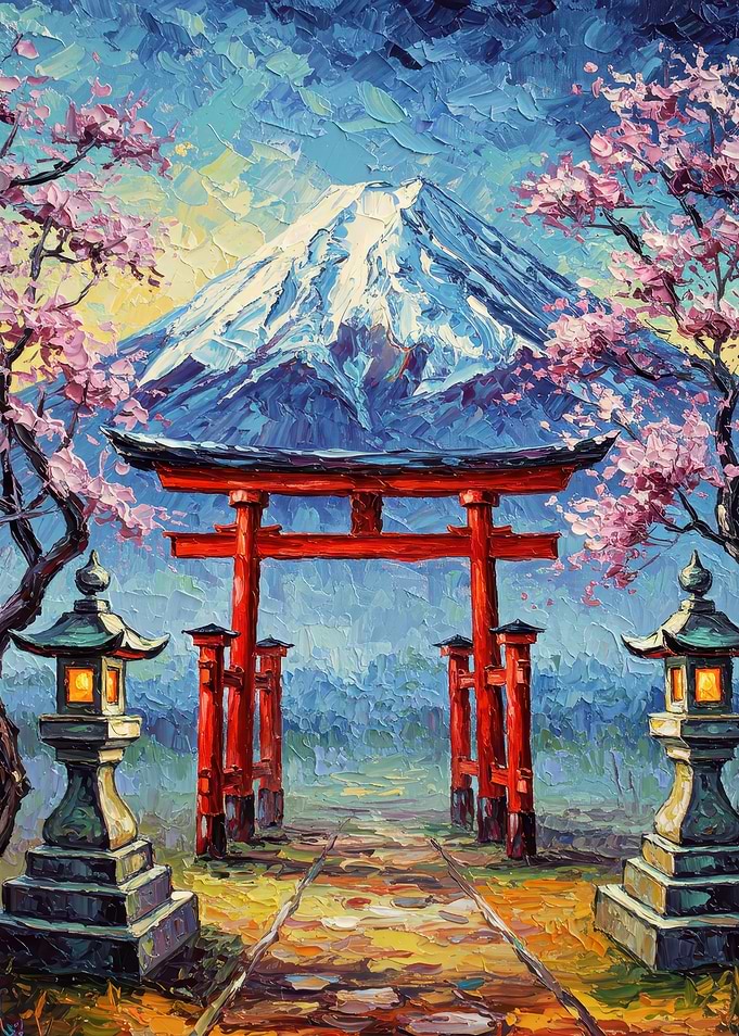 Mount Fuji and Torii Gate Painting