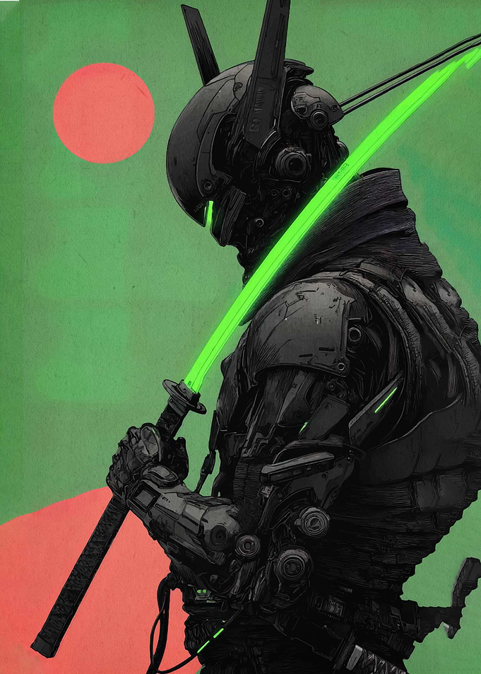 Cyberpunk Samurai with Glowing Katana