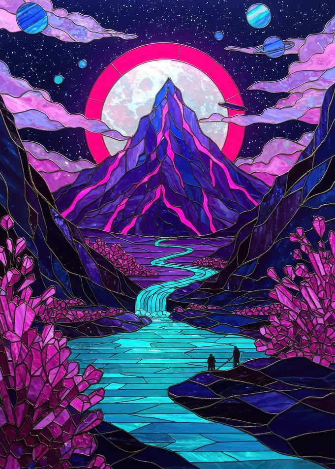 Stained Glass Mountain Landscape