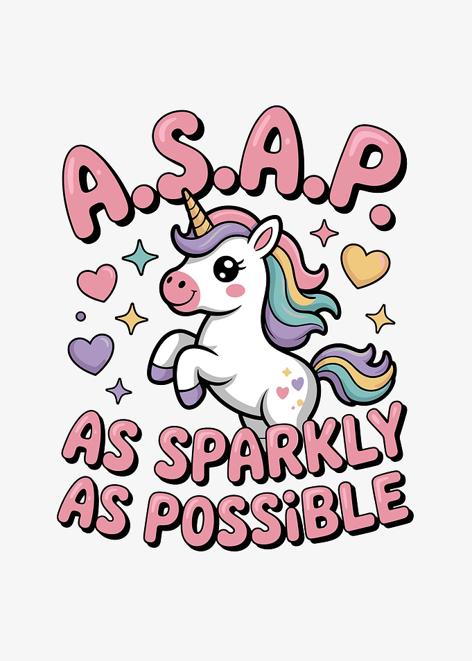 Sparkly Unicorn Cartoon with Text
