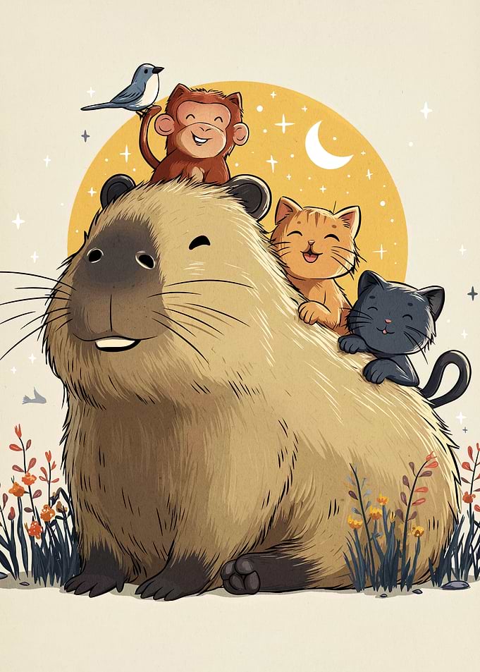 Capybara and Friends Cartoon Illustration