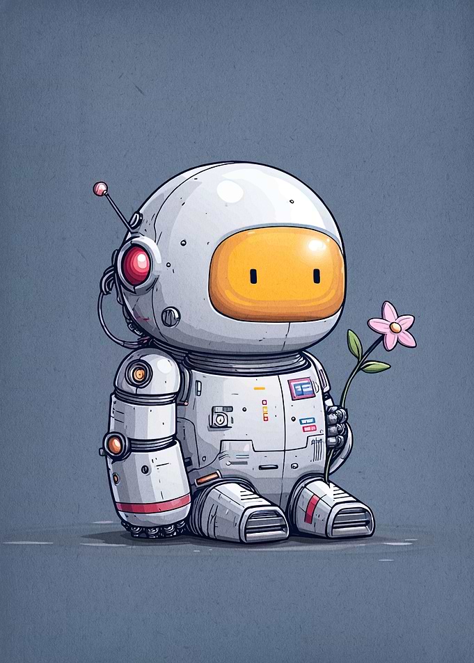 Cute Robot Holding a Flower