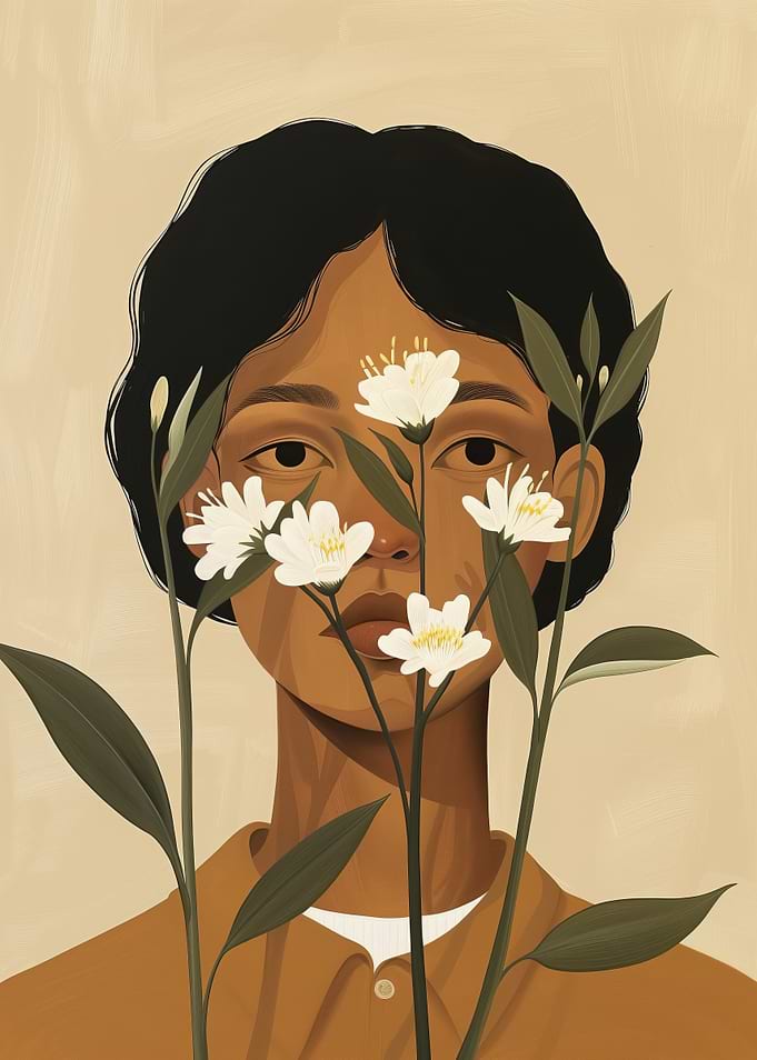 Woman with Flowers Portrait