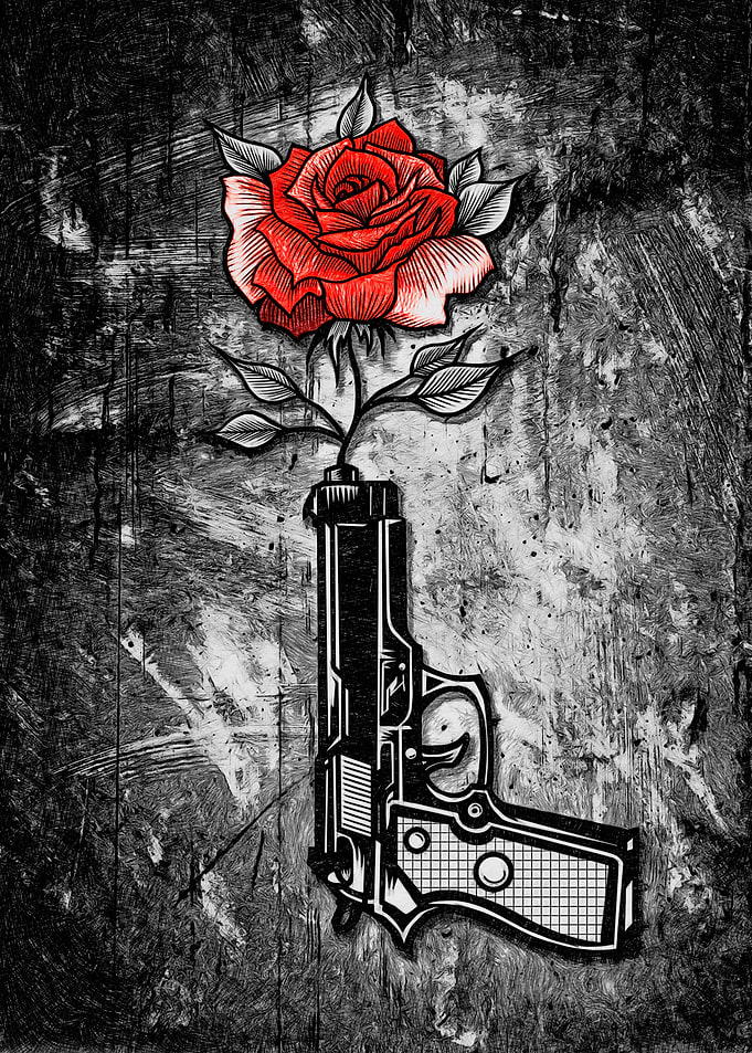 Gun and Rose Illustration