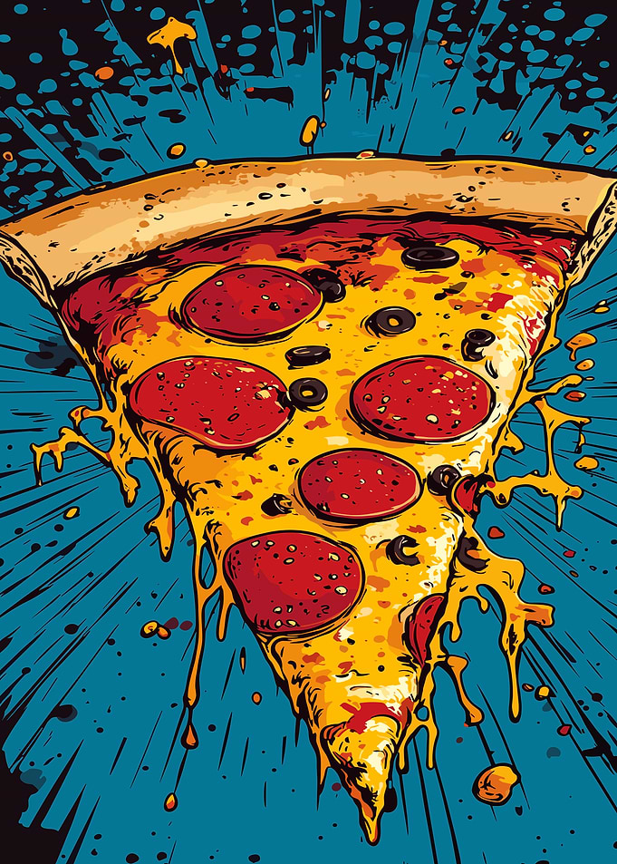 Pepperoni Pizza Slice on Blue