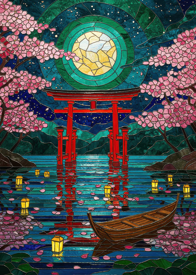 Japanese Torii Gate Stained Glass