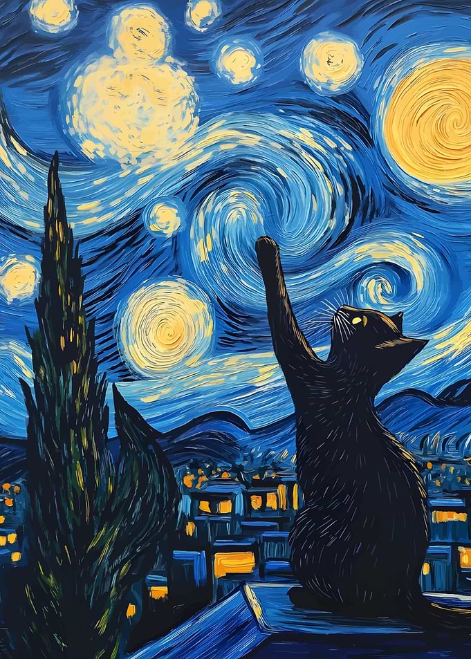 Starry Night Cat Art