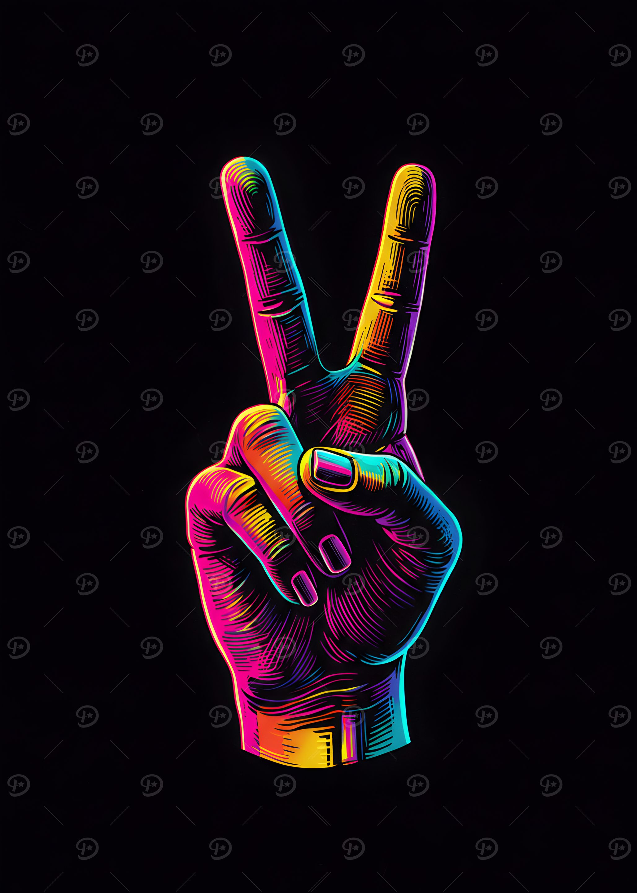 Neon Peace Sign Hand