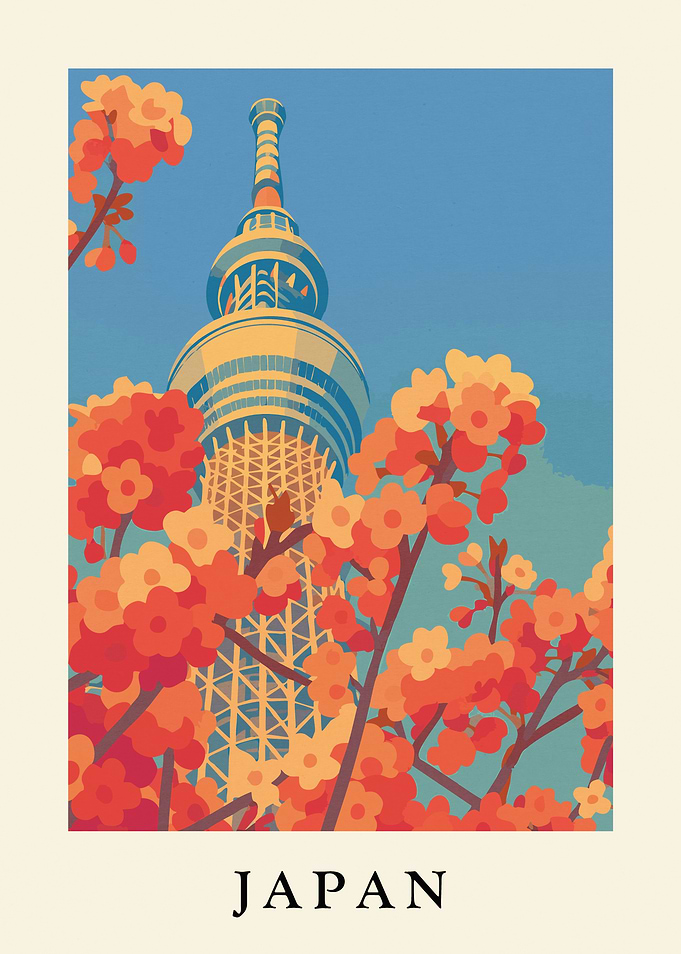 Tokyo Skytree and Cherry Blossoms Art