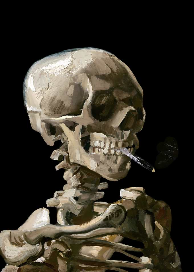 Vincent Van Gogh - Head Of A Skeleton With Burning Cigarette (Dutch: Kop van een skelet met brandende sigaret)