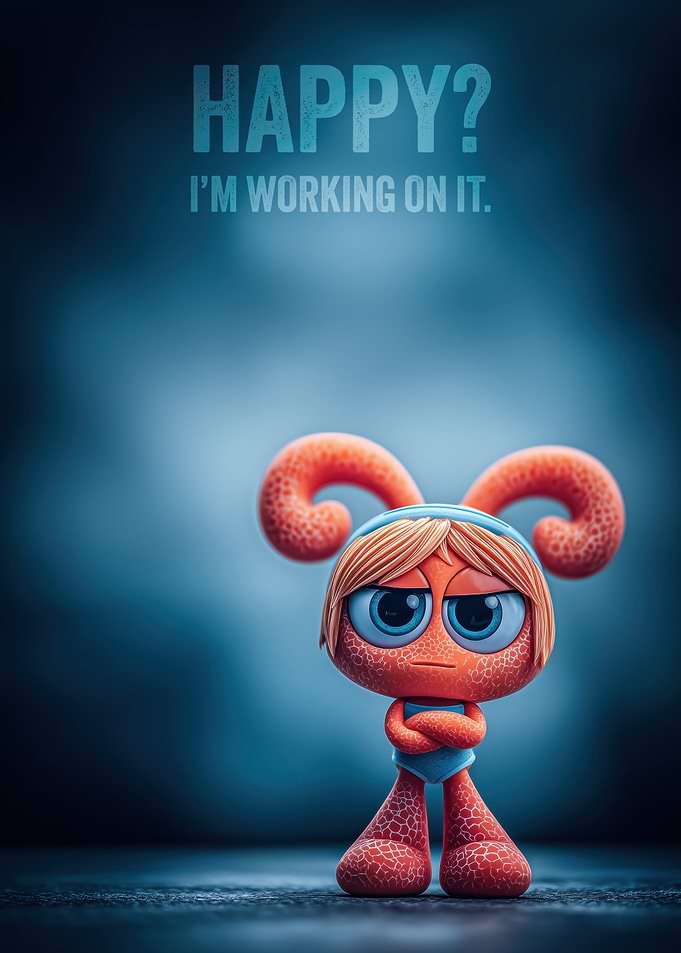 Unhappy Cartoon Character with Text