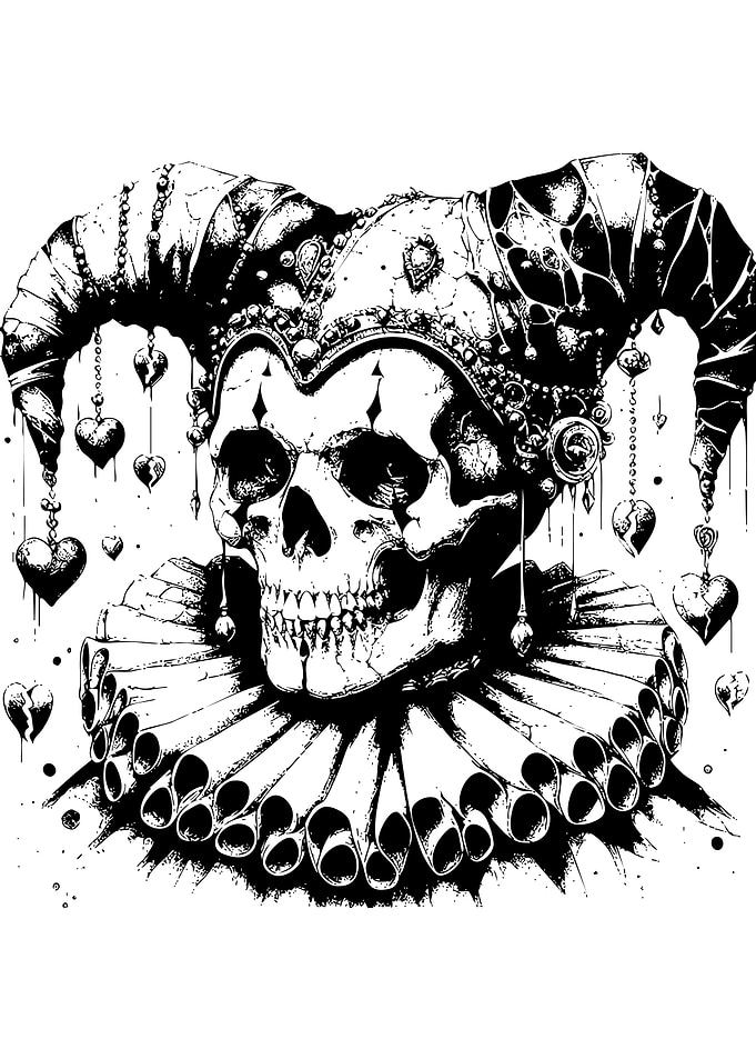 Skull Jester with Hearts