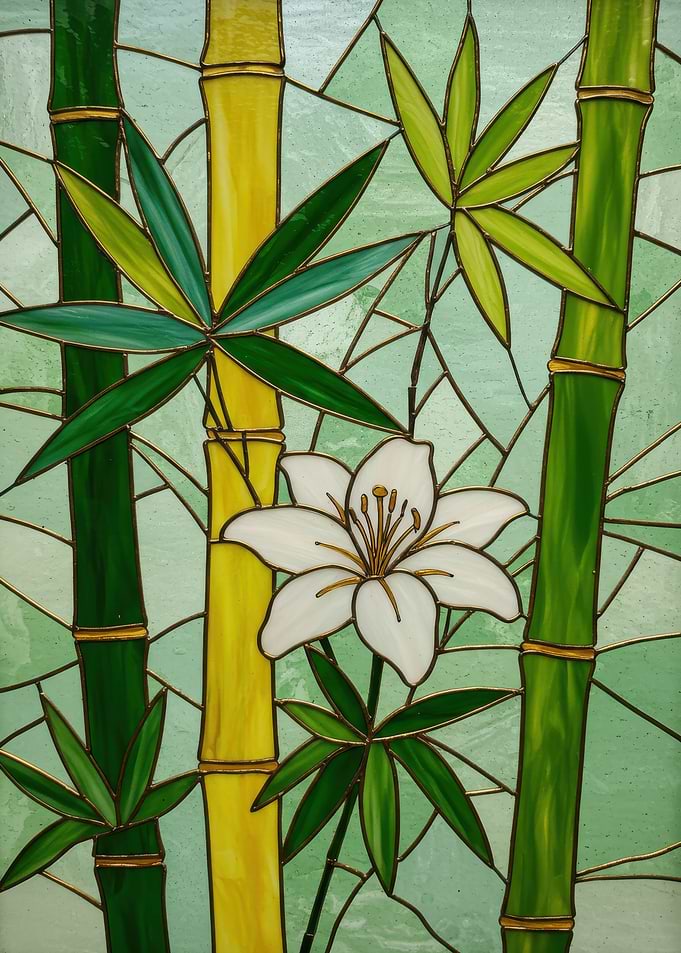 Bamboo and Lily Stained Glass Art