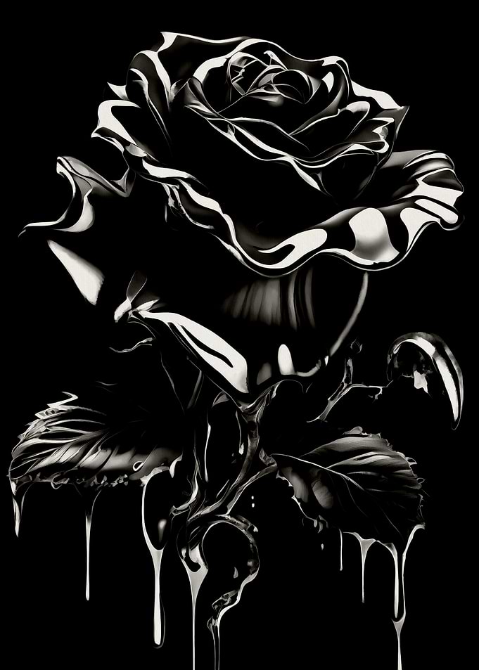 Monochrome Rose with Dripping Paint