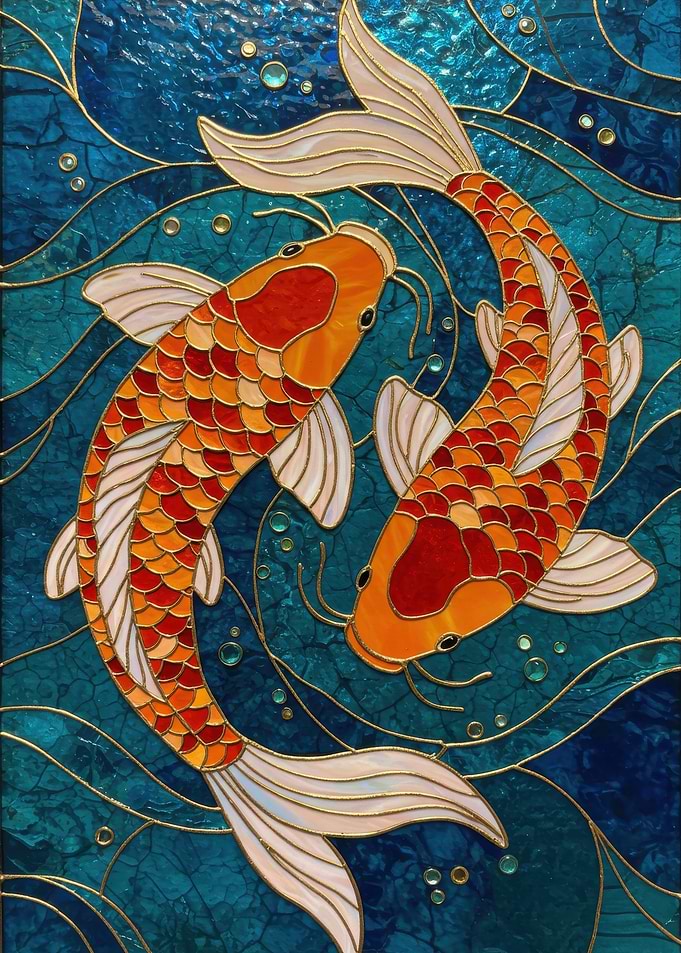 Two Koi Fish Stained Glass