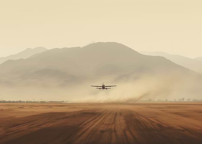 Airplane taking off Desert