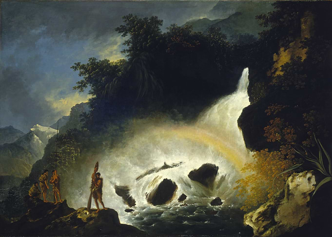 Waterfall with Indigenous People Painting