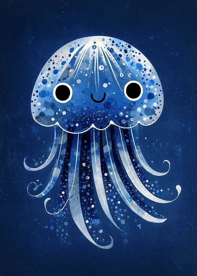 Cute Blue Jellyfish Illustration
